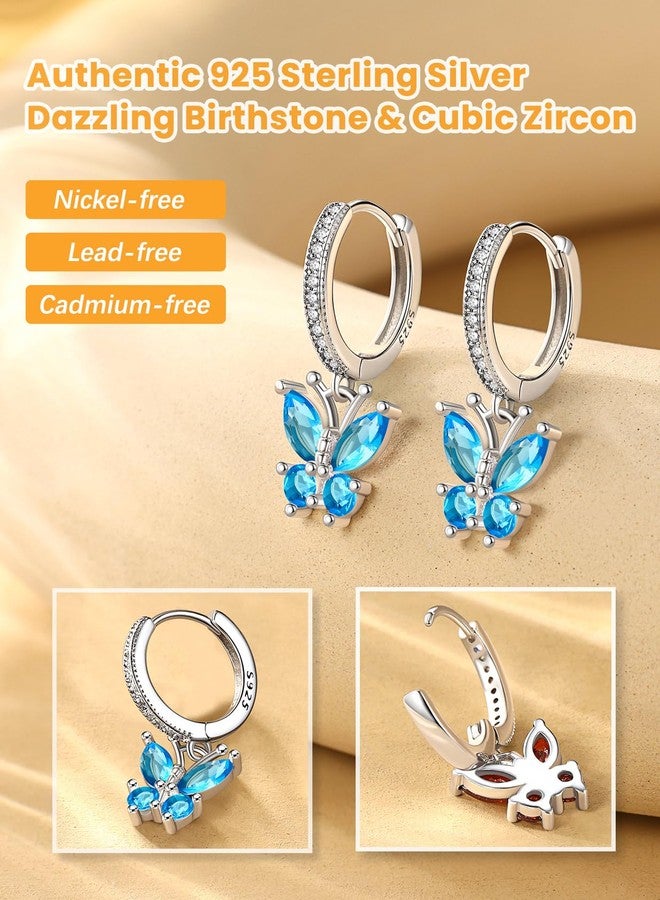 Bestyle Sterling Silver Butterfly Earring, Butterflies December-Blue Topaz Birthstone Earrings Dangle Hypoallergenic Silver Earring Delicate Everyday Jewelry Gift for Women - Image 2